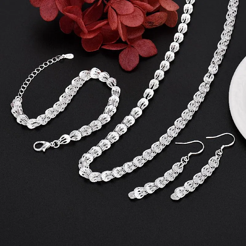 Elegant 925 Sterling Silver Jewelry Set: Bracelet and Necklace for Women