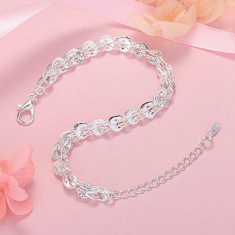 Elegant 925 Sterling Silver Jewelry Set: Bracelet and Necklace for Women