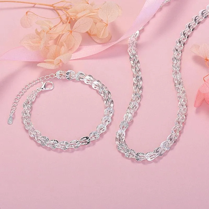 Elegant 925 Sterling Silver Jewelry Set: Bracelet and Necklace for Women