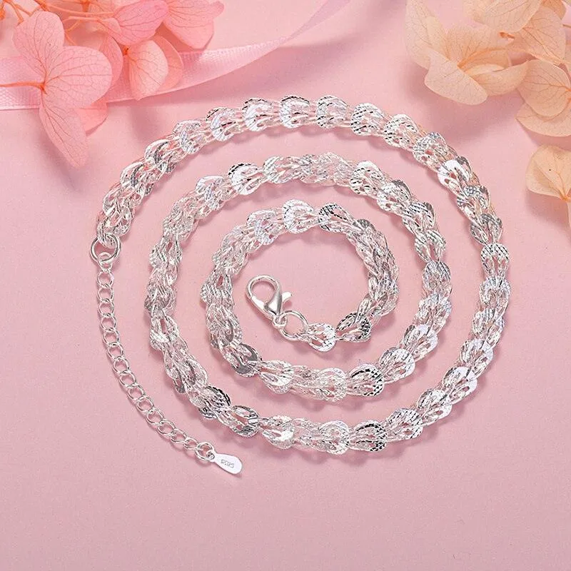 Elegant 925 Sterling Silver Jewelry Set: Bracelet and Necklace for Women
