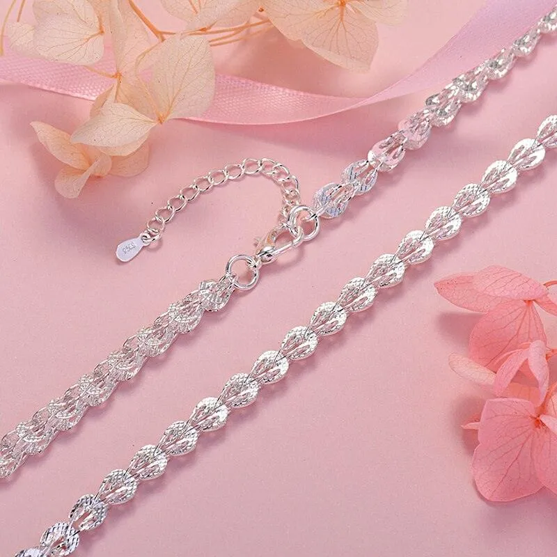 Elegant 925 Sterling Silver Jewelry Set: Bracelet and Necklace for Women