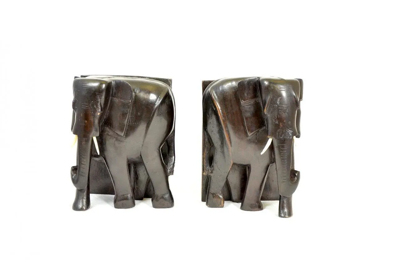 Elephant Book Ends hand carved from Mpingo