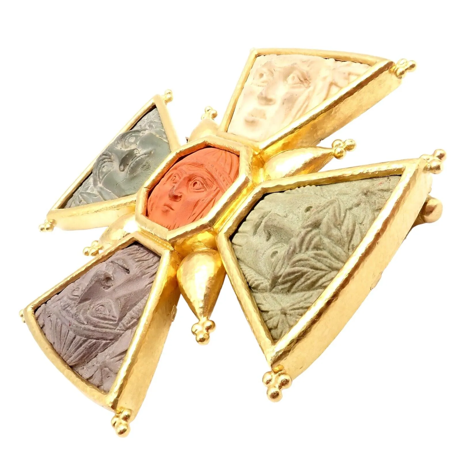 Elizabeth Locke 18k Yellow Gold Bomarzo 5 Faces Maltese Cross Brooch Pendant