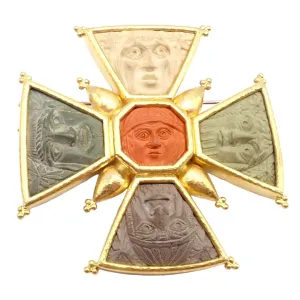 Elizabeth Locke 18k Yellow Gold Bomarzo 5 Faces Maltese Cross Brooch Pendant