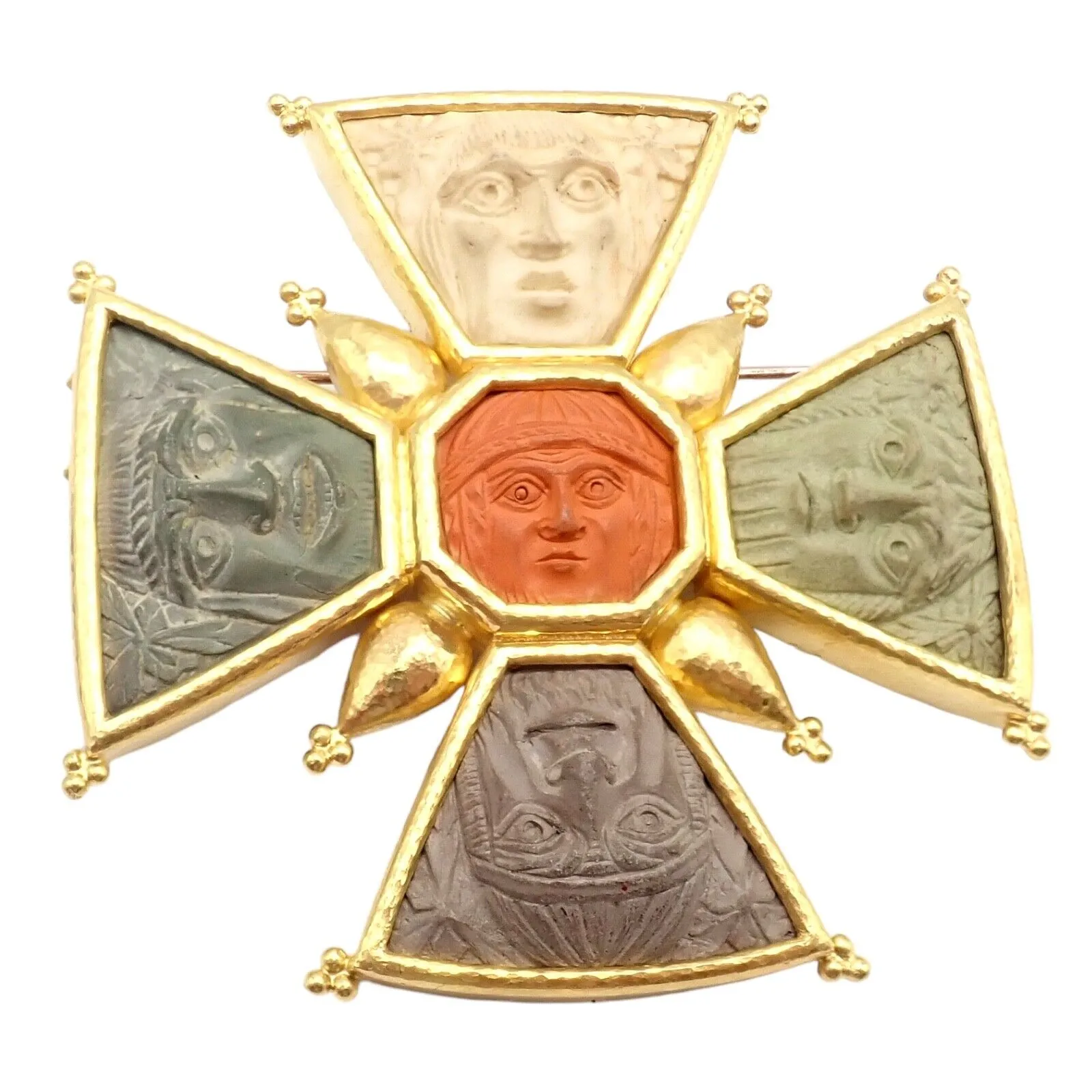 Elizabeth Locke 18k Yellow Gold Bomarzo 5 Faces Maltese Cross Brooch Pendant