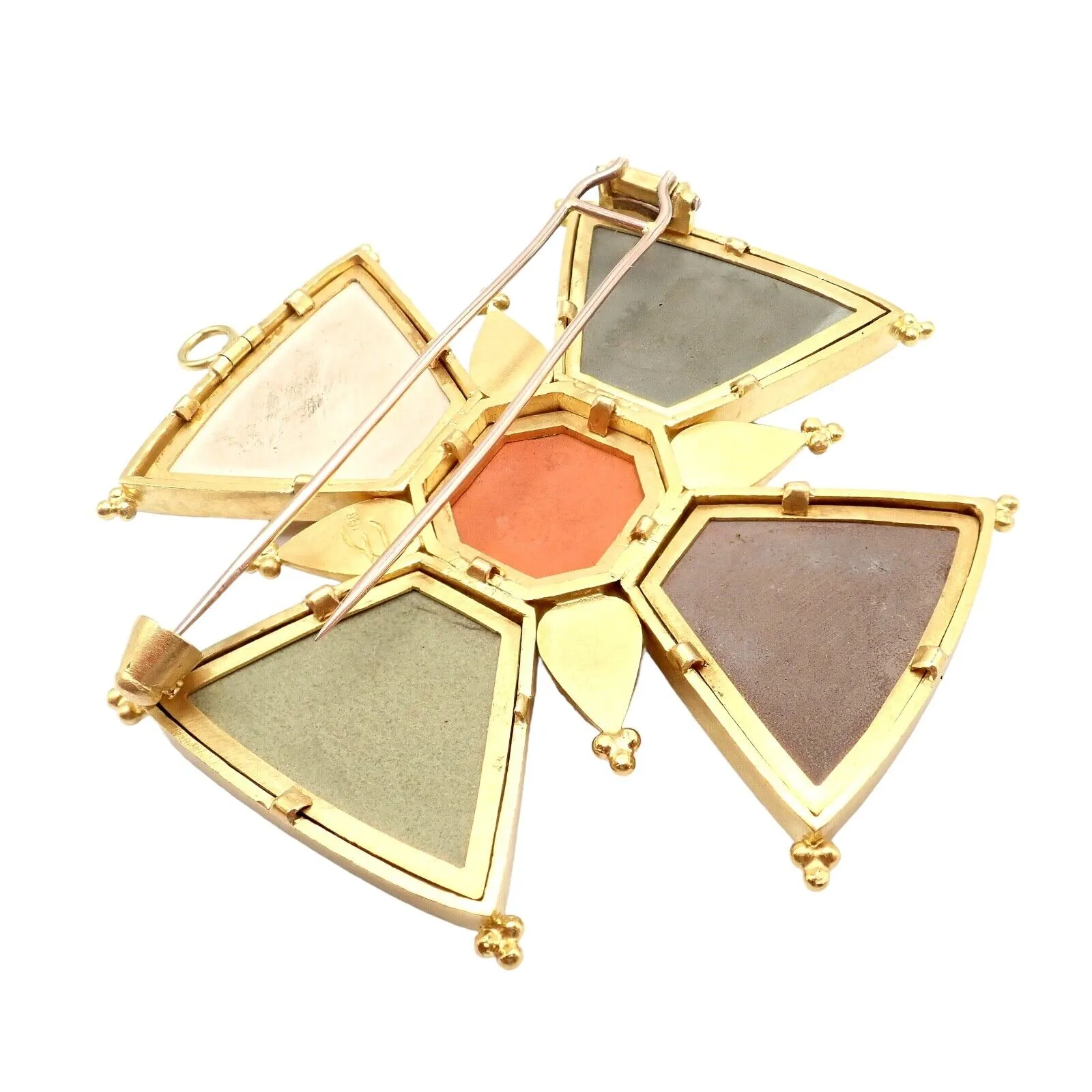 Elizabeth Locke 18k Yellow Gold Bomarzo 5 Faces Maltese Cross Brooch Pendant