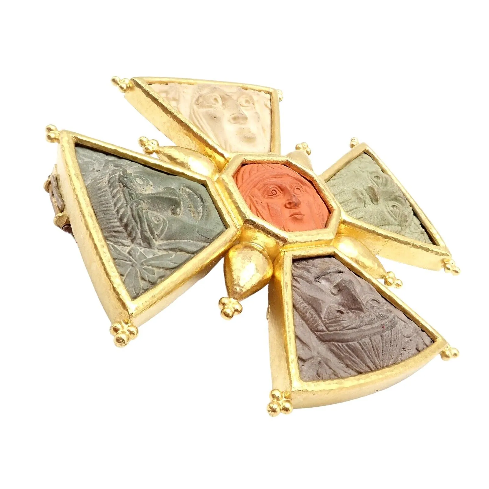Elizabeth Locke 18k Yellow Gold Bomarzo 5 Faces Maltese Cross Brooch Pendant