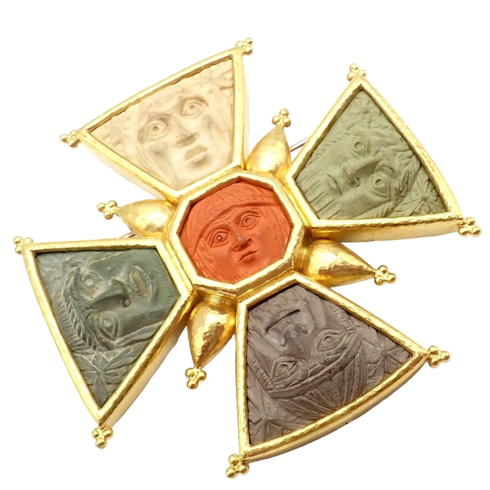 Elizabeth Locke 18k Yellow Gold Bomarzo 5 Faces Maltese Cross Brooch Pendant