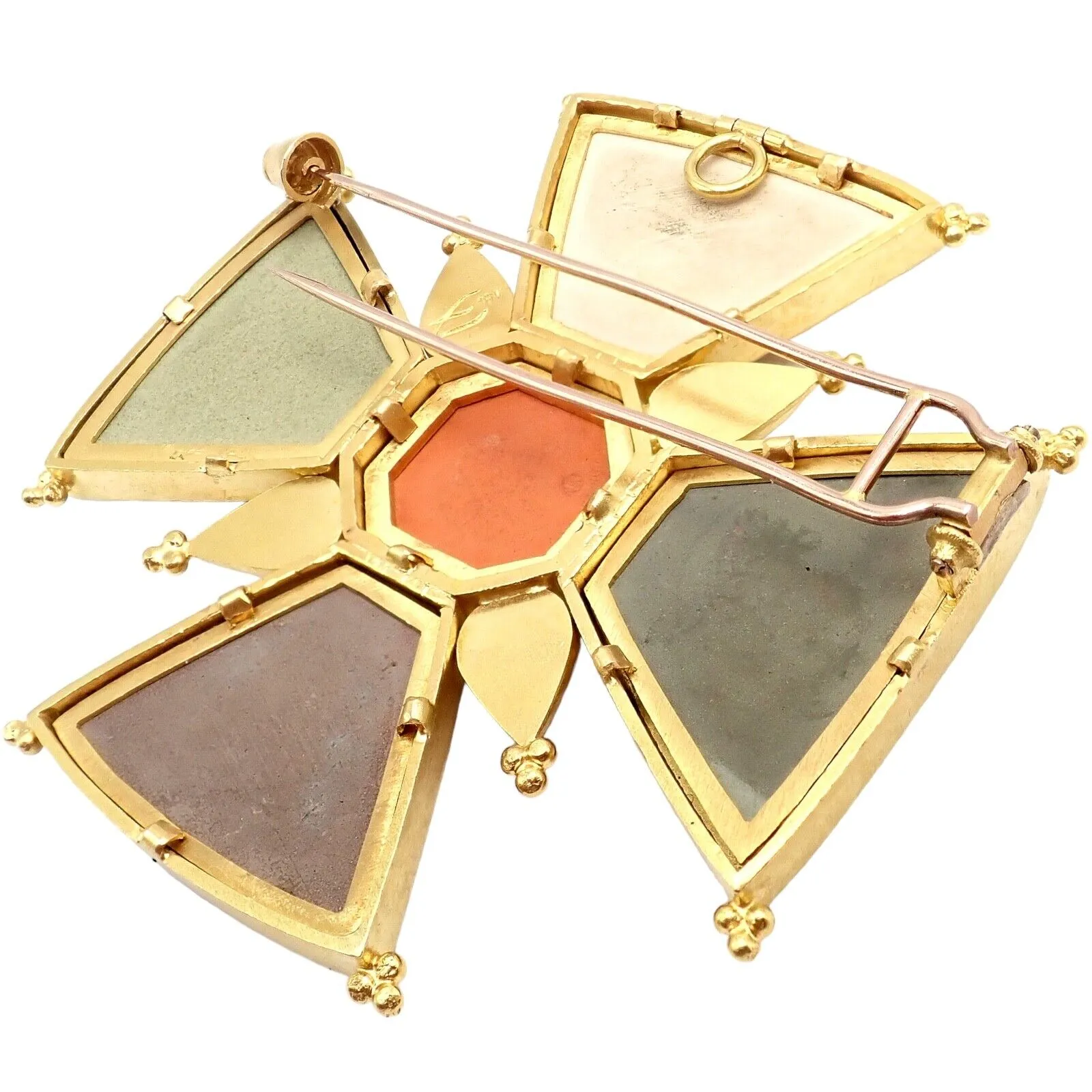 Elizabeth Locke 18k Yellow Gold Bomarzo 5 Faces Maltese Cross Brooch Pendant