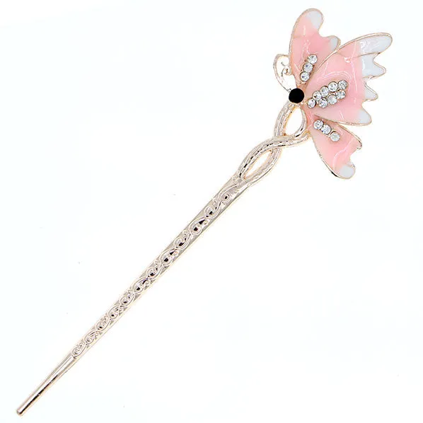 Enamel Butterfly Hair Stick with Rhinestones