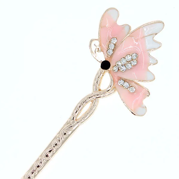 Enamel Butterfly Hair Stick with Rhinestones