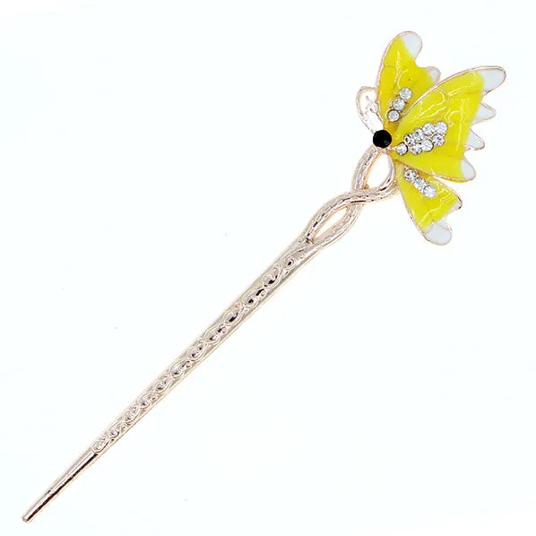 Enamel Butterfly Hair Stick with Rhinestones