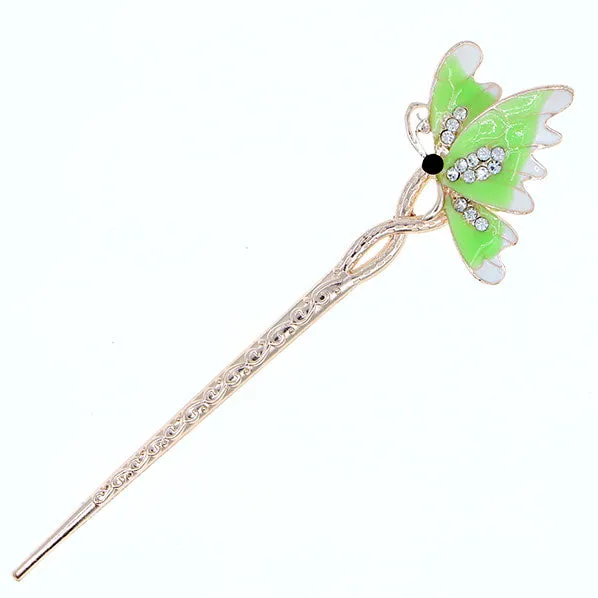 Enamel Butterfly Hair Stick with Rhinestones