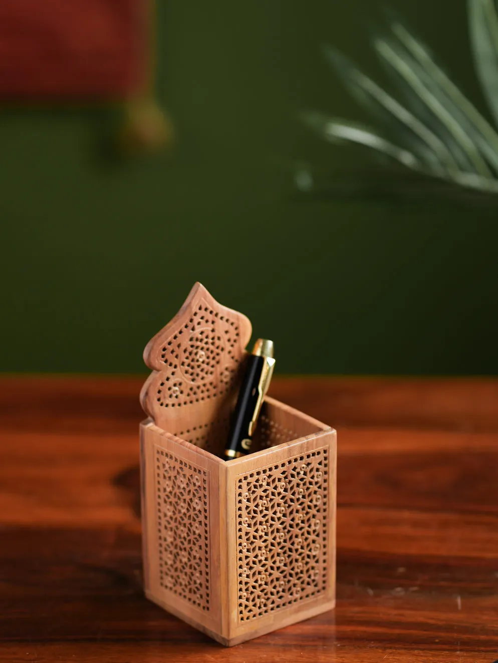 Exclusive Jaali Wood Craft Stationery Holder - Ornate