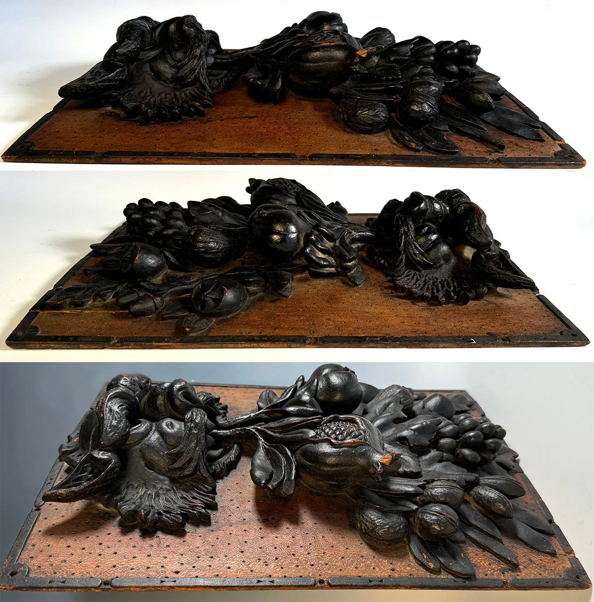 Fabulous Deep Bas Relief Hand Carved Figure and Fruit, a Panel Salvage from 18th c or Earlier.