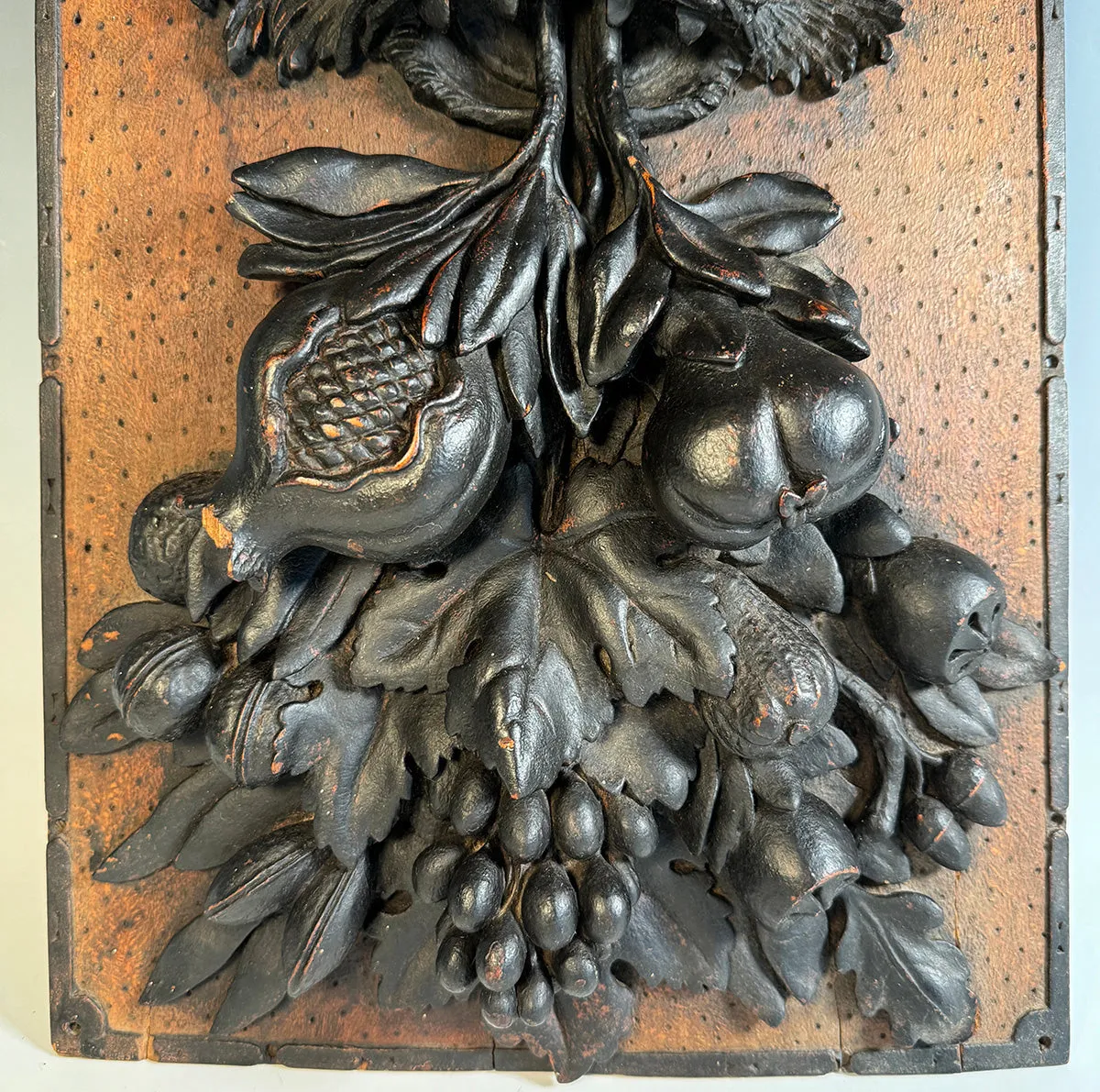 Fabulous Deep Bas Relief Hand Carved Figure and Fruit, a Panel Salvage from 18th c or Earlier.