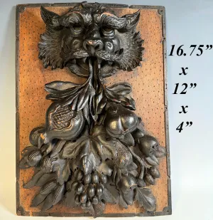 Fabulous Deep Bas Relief Hand Carved Figure and Fruit, a Panel Salvage from 18th c or Earlier.