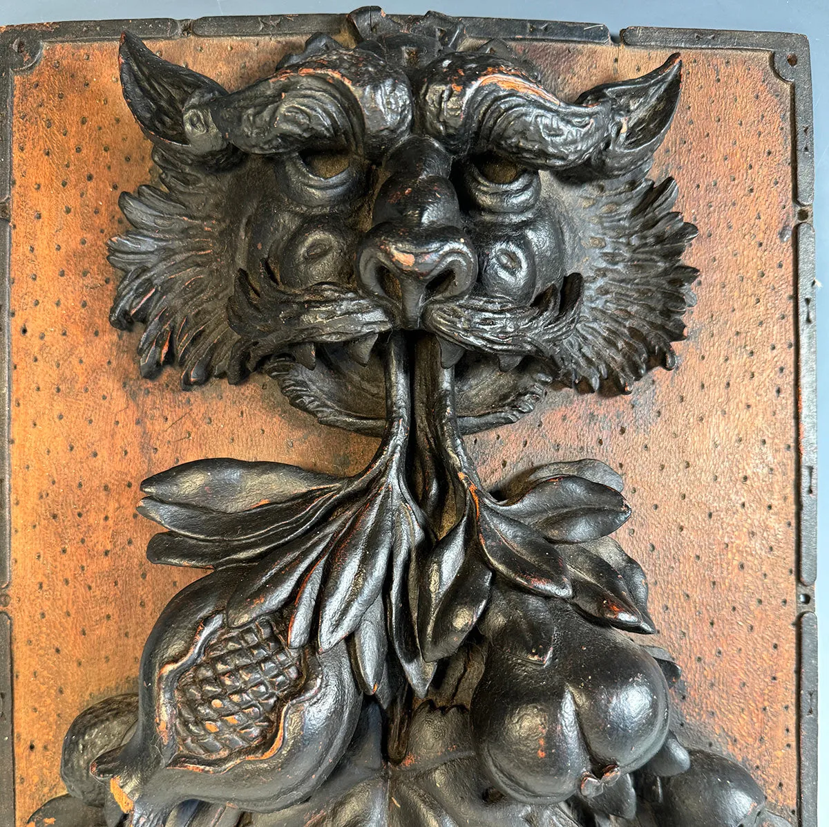 Fabulous Deep Bas Relief Hand Carved Figure and Fruit, a Panel Salvage from 18th c or Earlier.