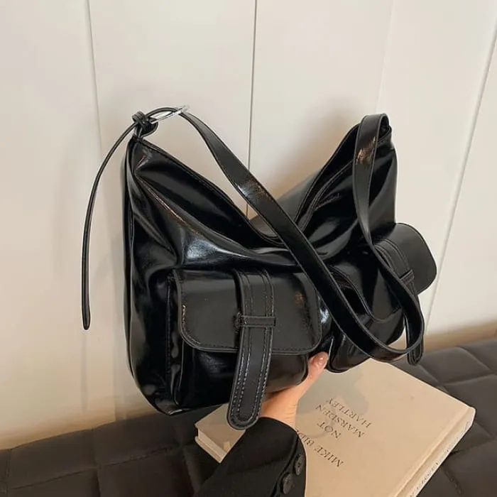 Faux Leather Pocketed Crossbody Bag