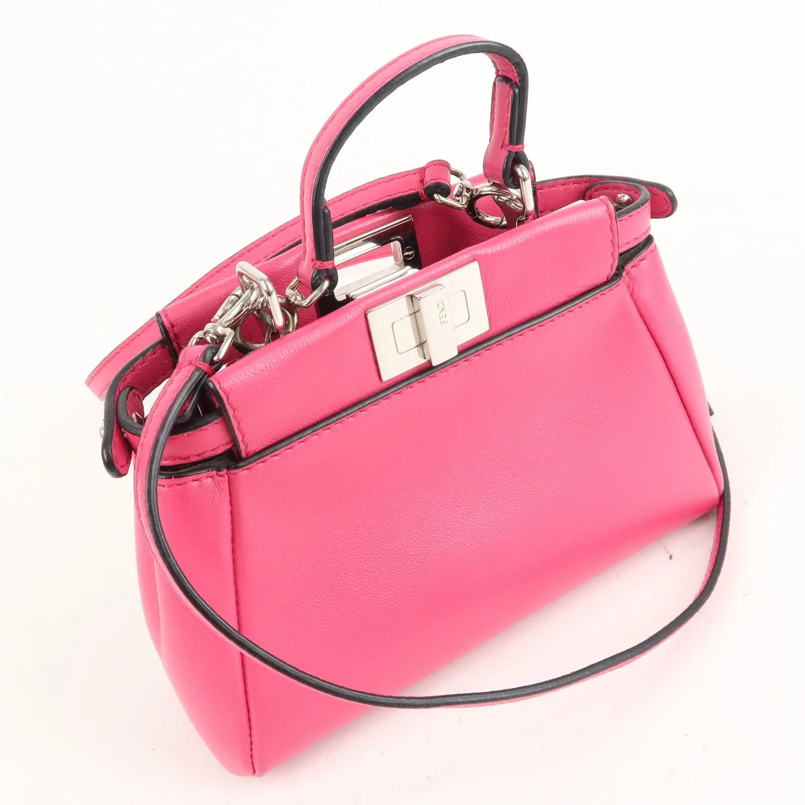 FENDI Leather Micro Peekaboo 2Way Bag Hand Bag Pink 8M0355