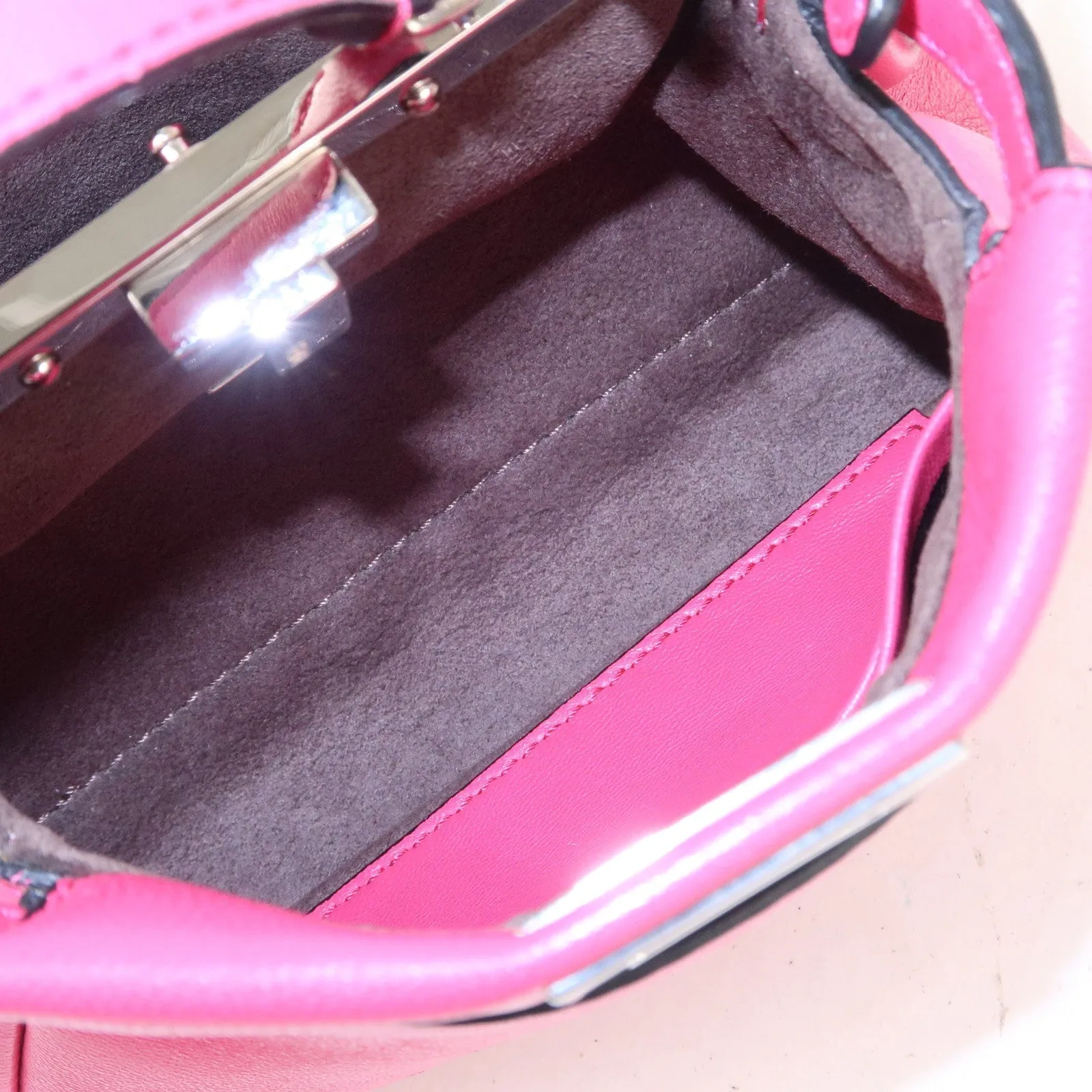 FENDI Leather Micro Peekaboo 2Way Bag Hand Bag Pink 8M0355