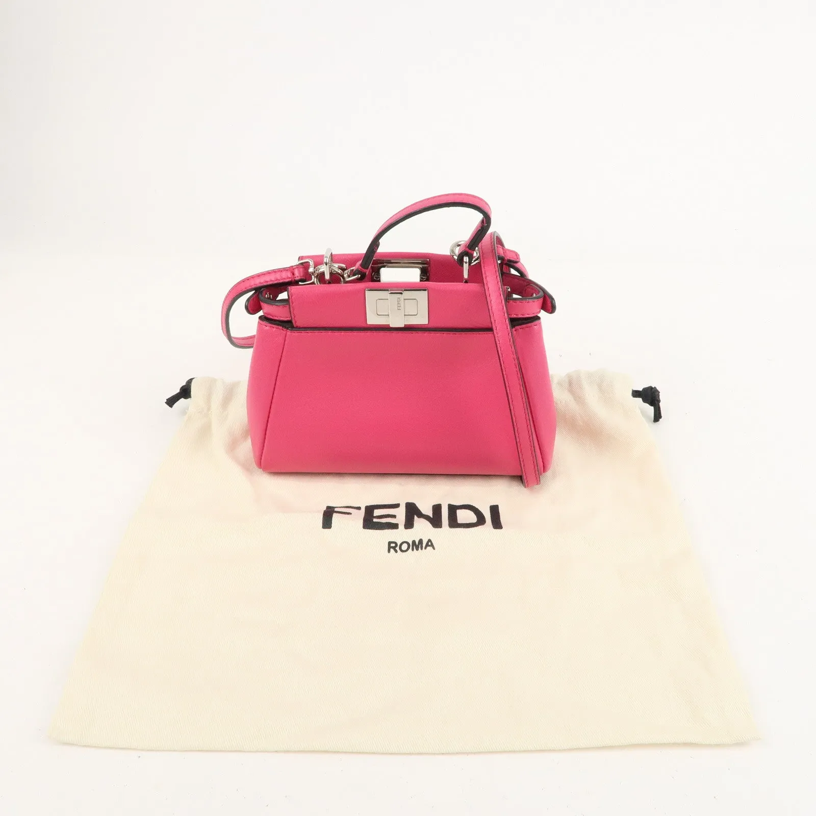 FENDI Leather Micro Peekaboo 2Way Bag Hand Bag Pink 8M0355