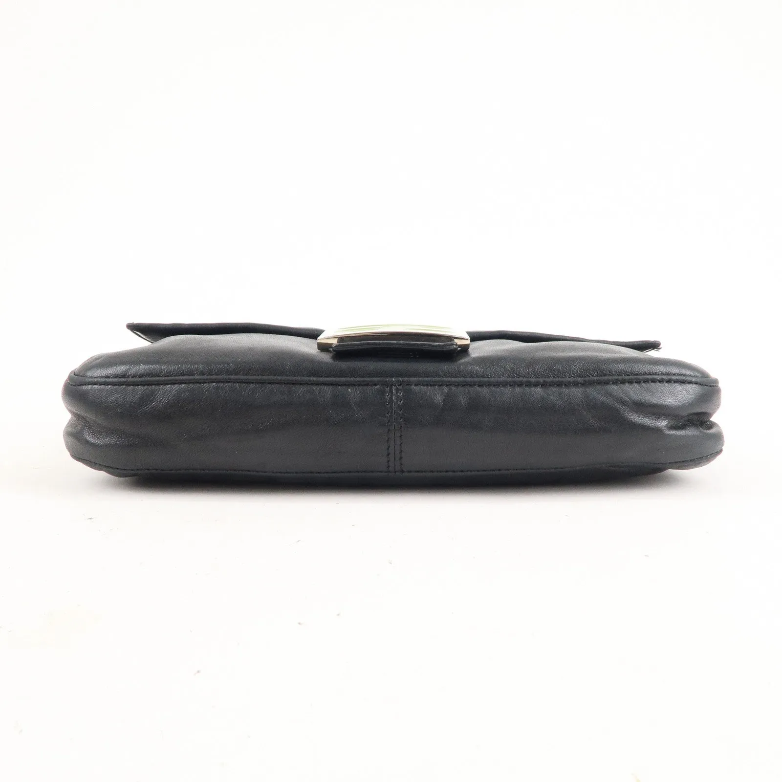 FENDI Mamma Baguette Leather Hand Bag Shoulder Bag Black Green