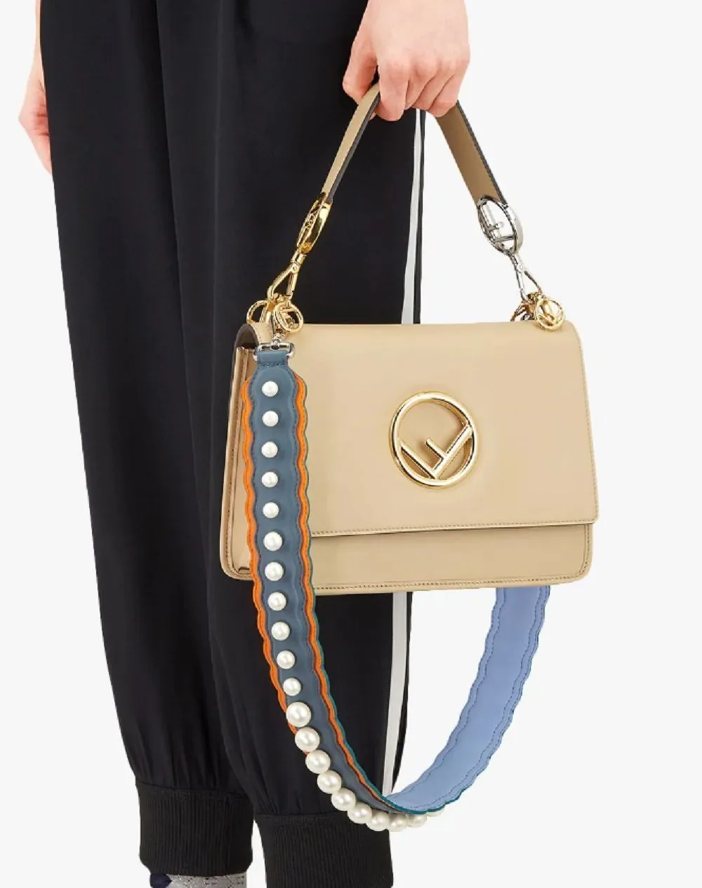 Fendi Strap You Tempesta Papaya Blue Orange Pearl Shoulder Strap 8AV077