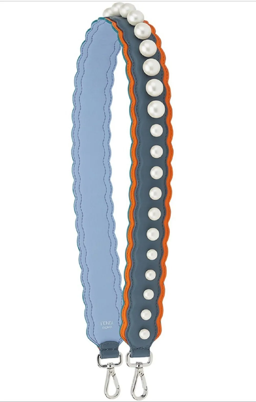 Fendi Strap You Tempesta Papaya Blue Orange Pearl Shoulder Strap 8AV077