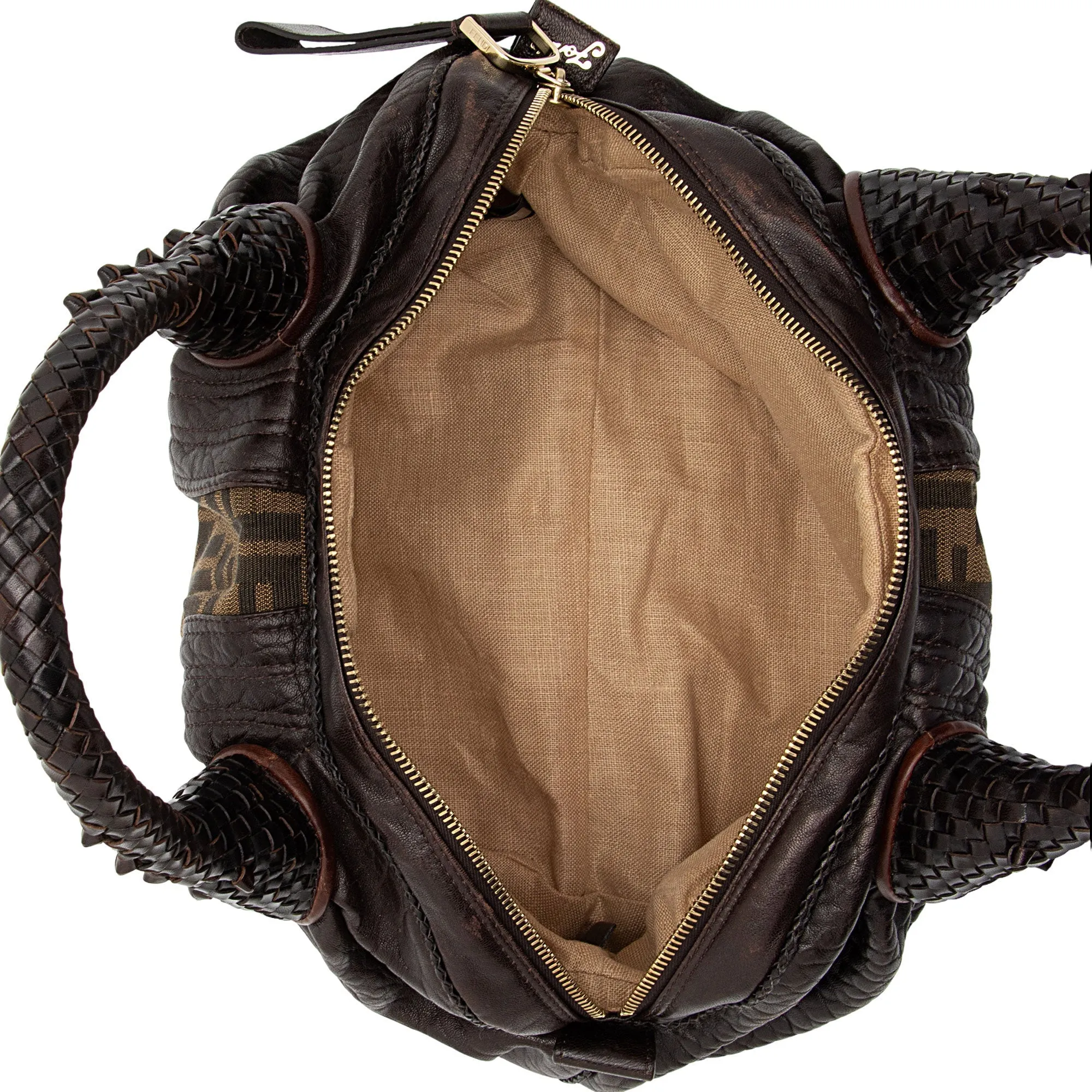 Fendi Tortuga Leather Zucca Spy Baby Satchel (SHF-FazHBh)