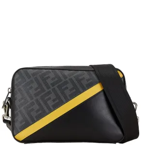 Fendi Zucca Diagonal Camera Shoulder Bag Black Gray