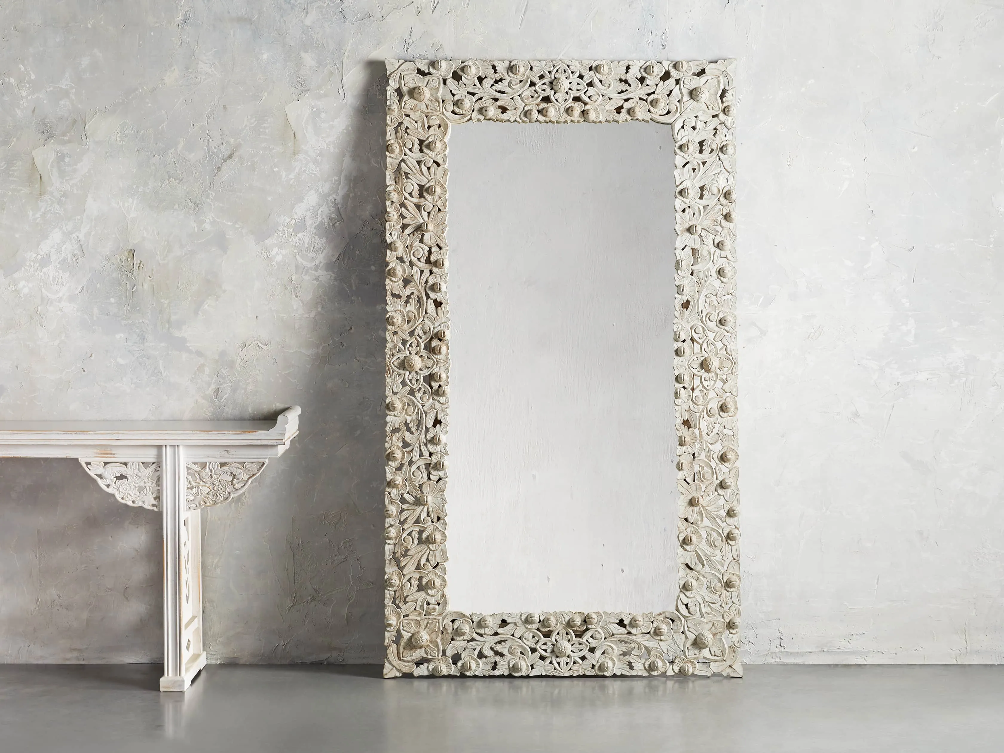 Flourish Grand Floor Mirror in White