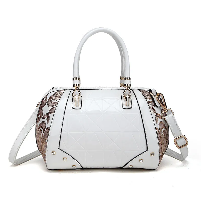 (Free Shipping) Embroidery Waterproof Beautiful Leather Handbag