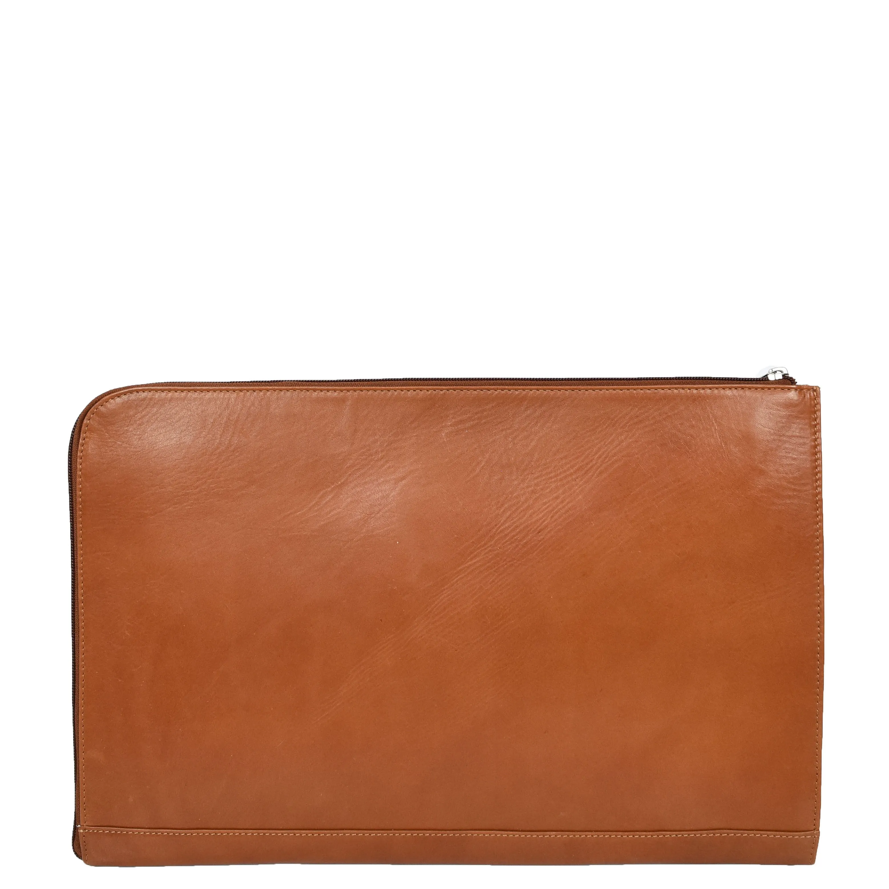Genuine Cognac Leather Folio Bag Zip Around Clutch Document Holder Office Bag Agent