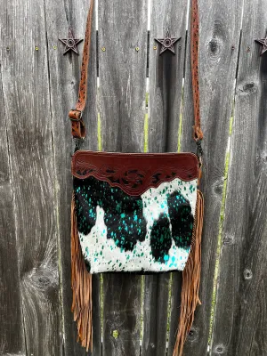 Genuine Leather Cowhide bag, Hand-Tooled Leather bag, fringe Cowhide purse, western fringe Bag, custom bag, leather purse, cowhide bag