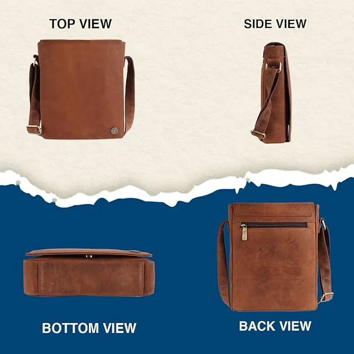 Genuine Leather Vintage Travel Messenger Sling Side Documents Bags| 2 Compartments |2 Inner Pockets |1 Back