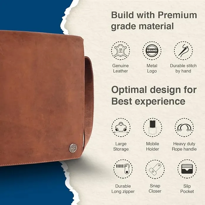 Genuine Leather Vintage Travel Messenger Sling Side Documents Bags| 2 Compartments |2 Inner Pockets |1 Back