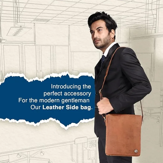 Genuine Leather Vintage Travel Messenger Sling Side Documents Bags| 2 Compartments |2 Inner Pockets |1 Back