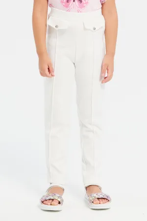 Girls Ivory Button Details Leggings