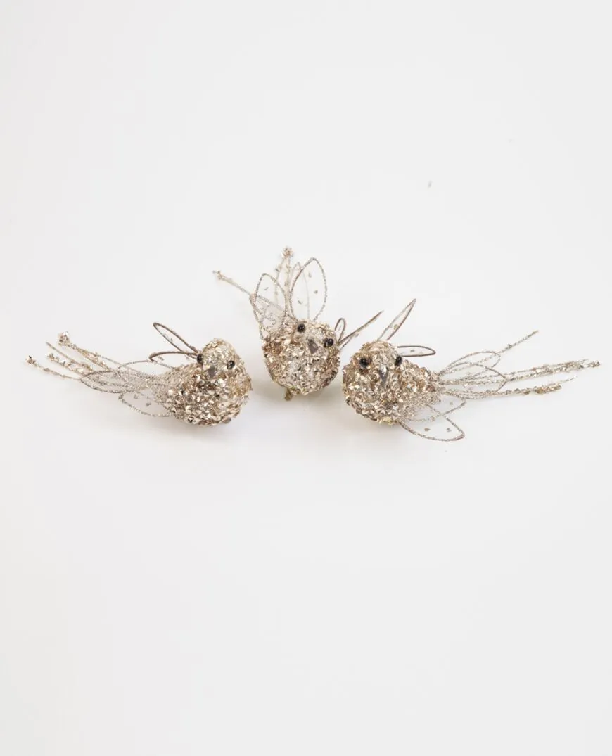 Glitter Champagne Bird 14cm