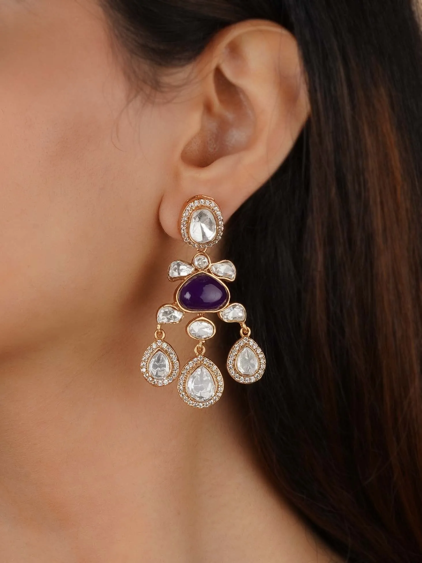 Gold Plated Faux Polki Earrings - PK-E80