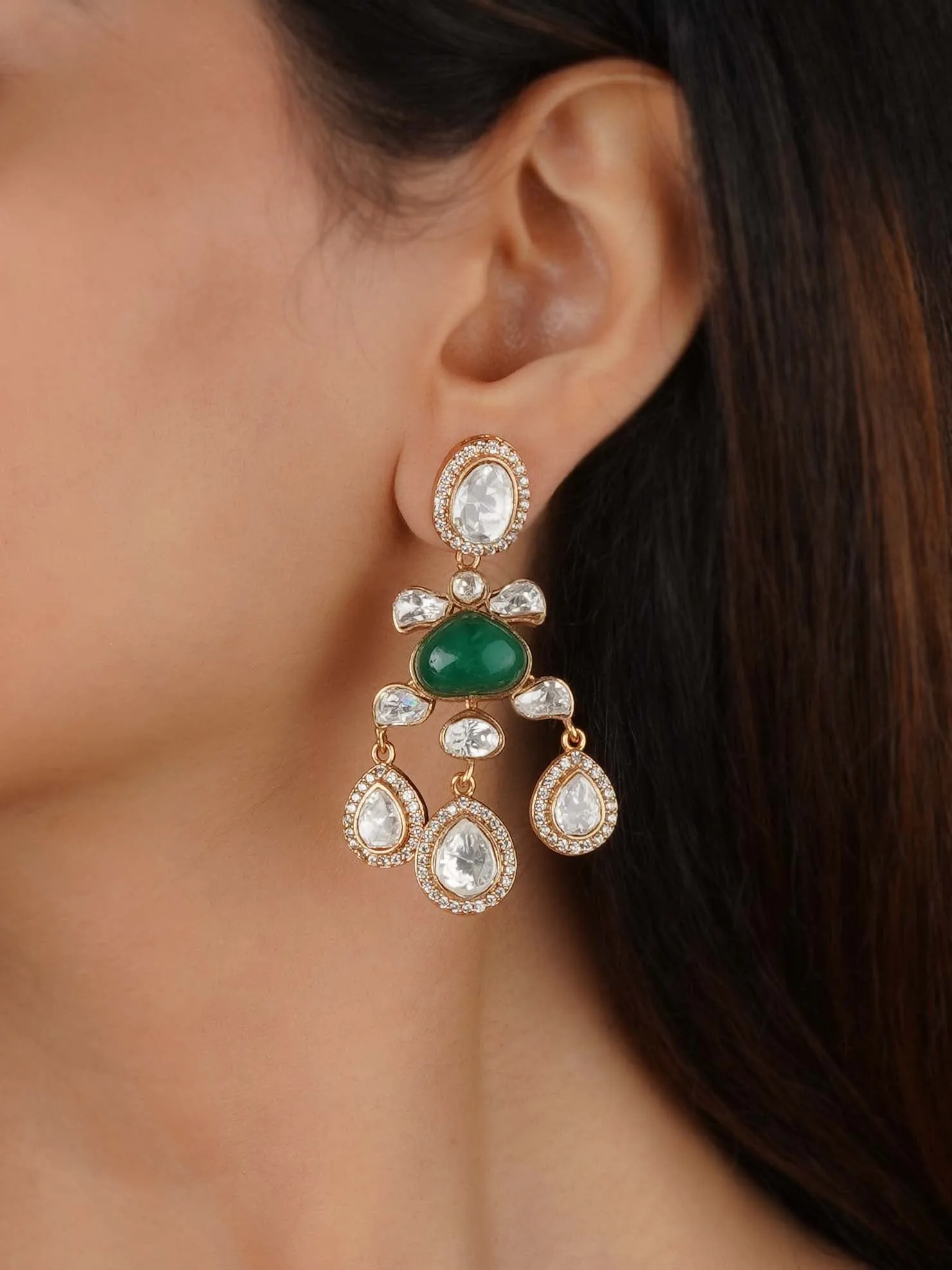 Gold Plated Faux Polki Earrings - PK-E80