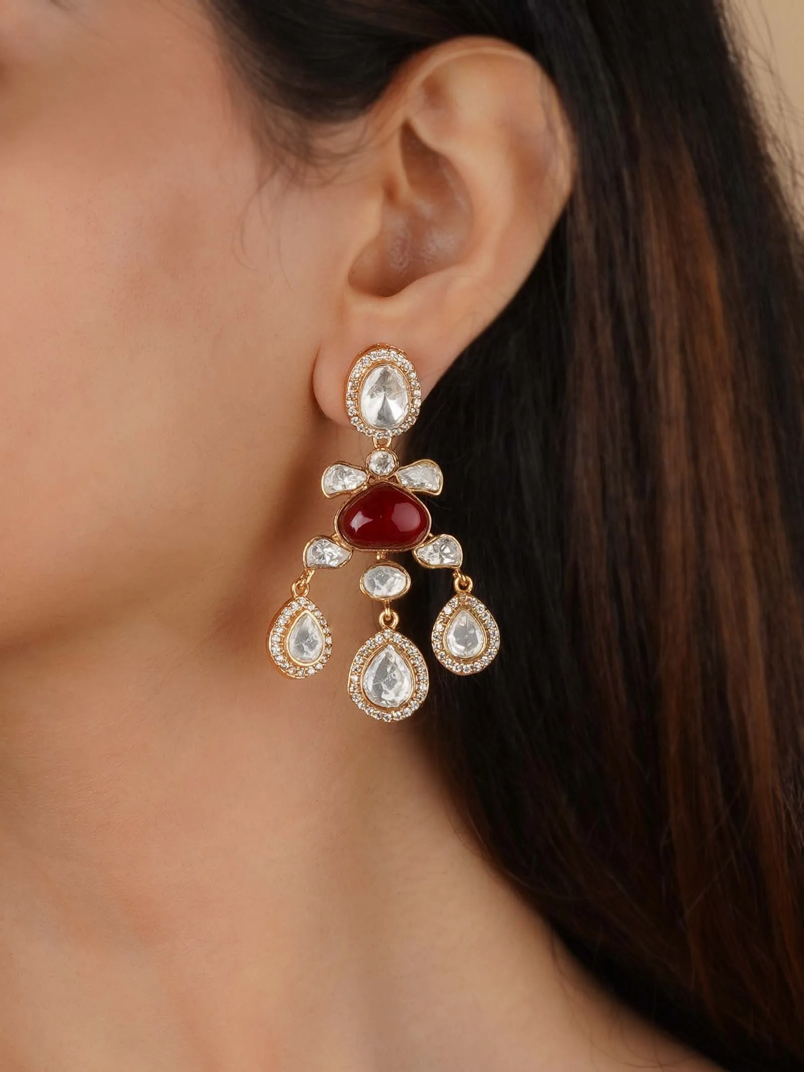 Gold Plated Faux Polki Earrings - PK-E80