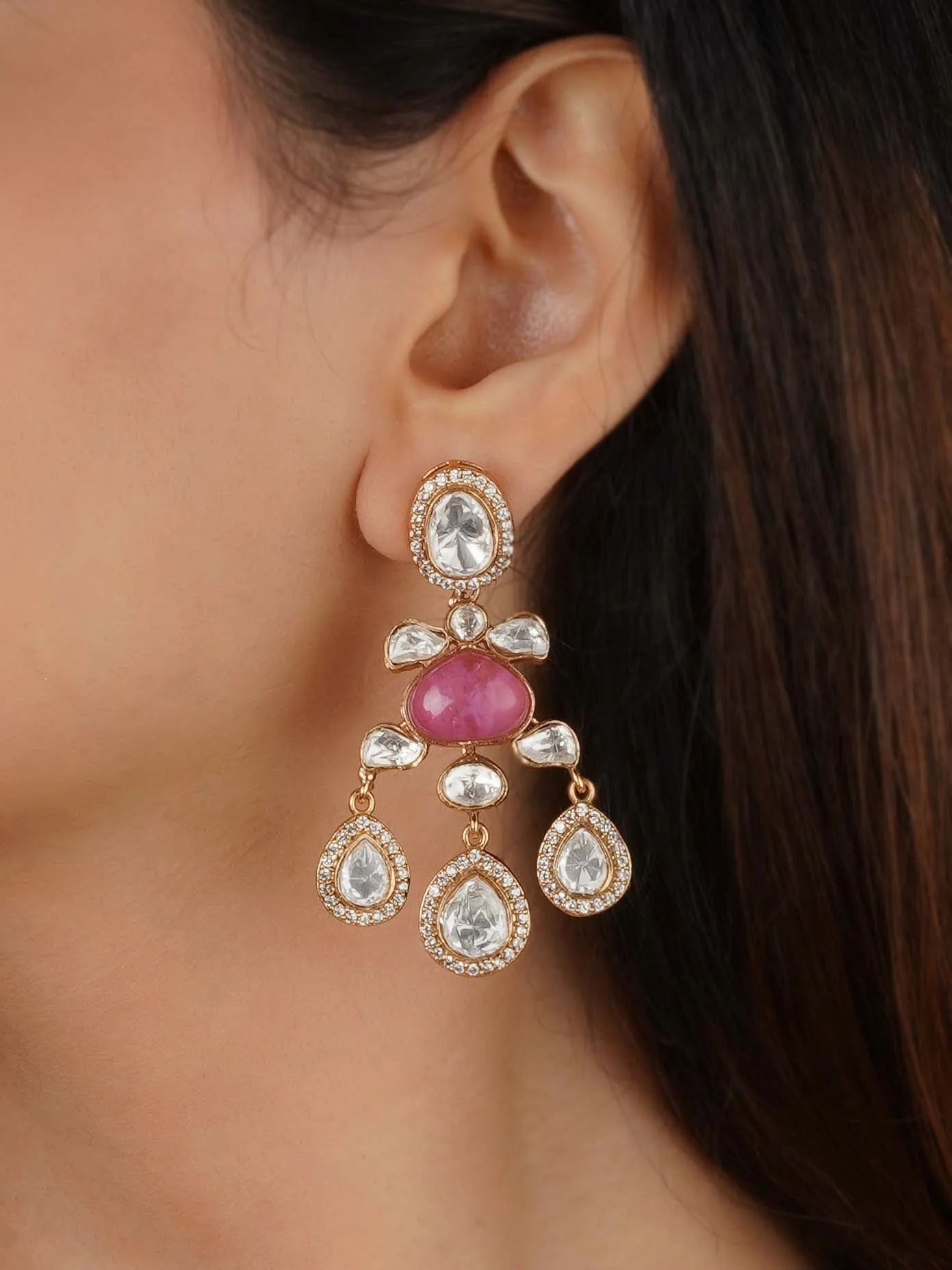 Gold Plated Faux Polki Earrings - PK-E80