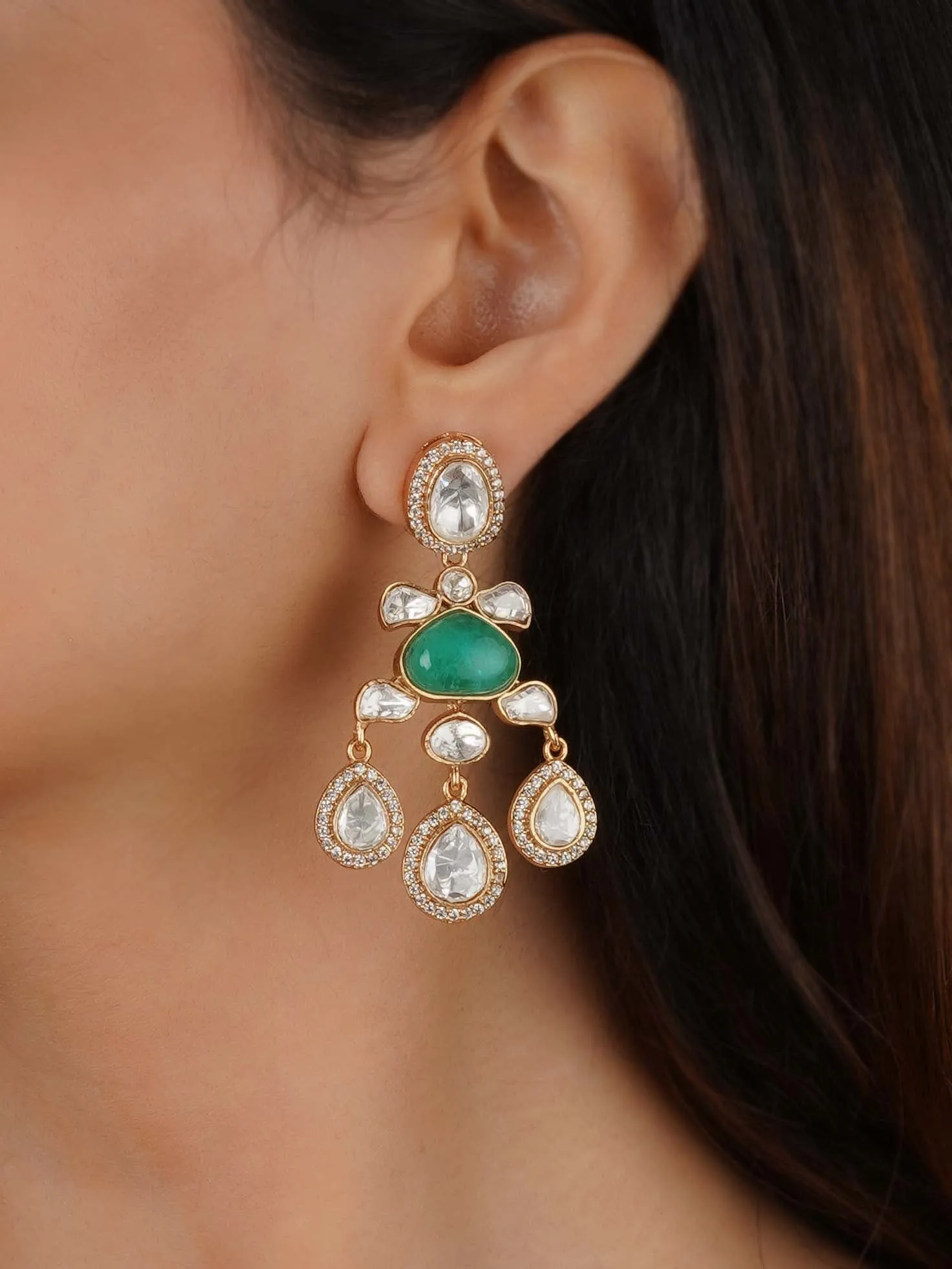 Gold Plated Faux Polki Earrings - PK-E80