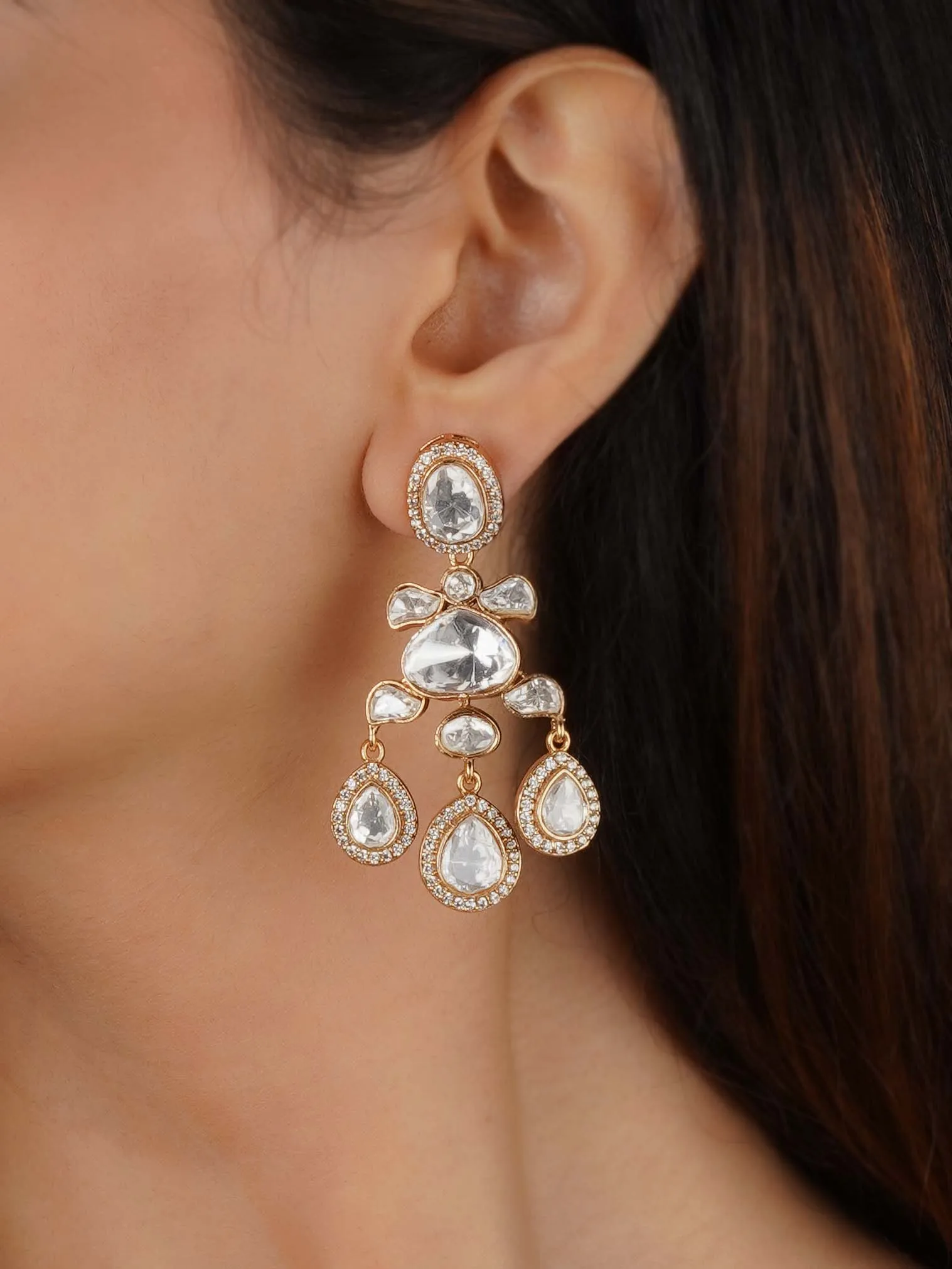 Gold Plated Faux Polki Earrings - PK-E80