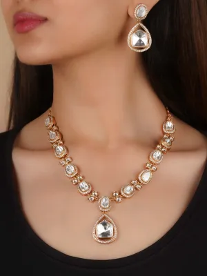 Gold Plated Faux Polki Necklace Set - PK-S223