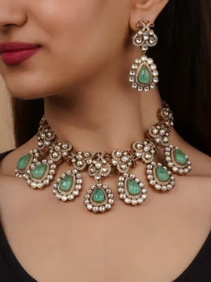 Gold Plated Faux Polki Necklace Set - PK-S284