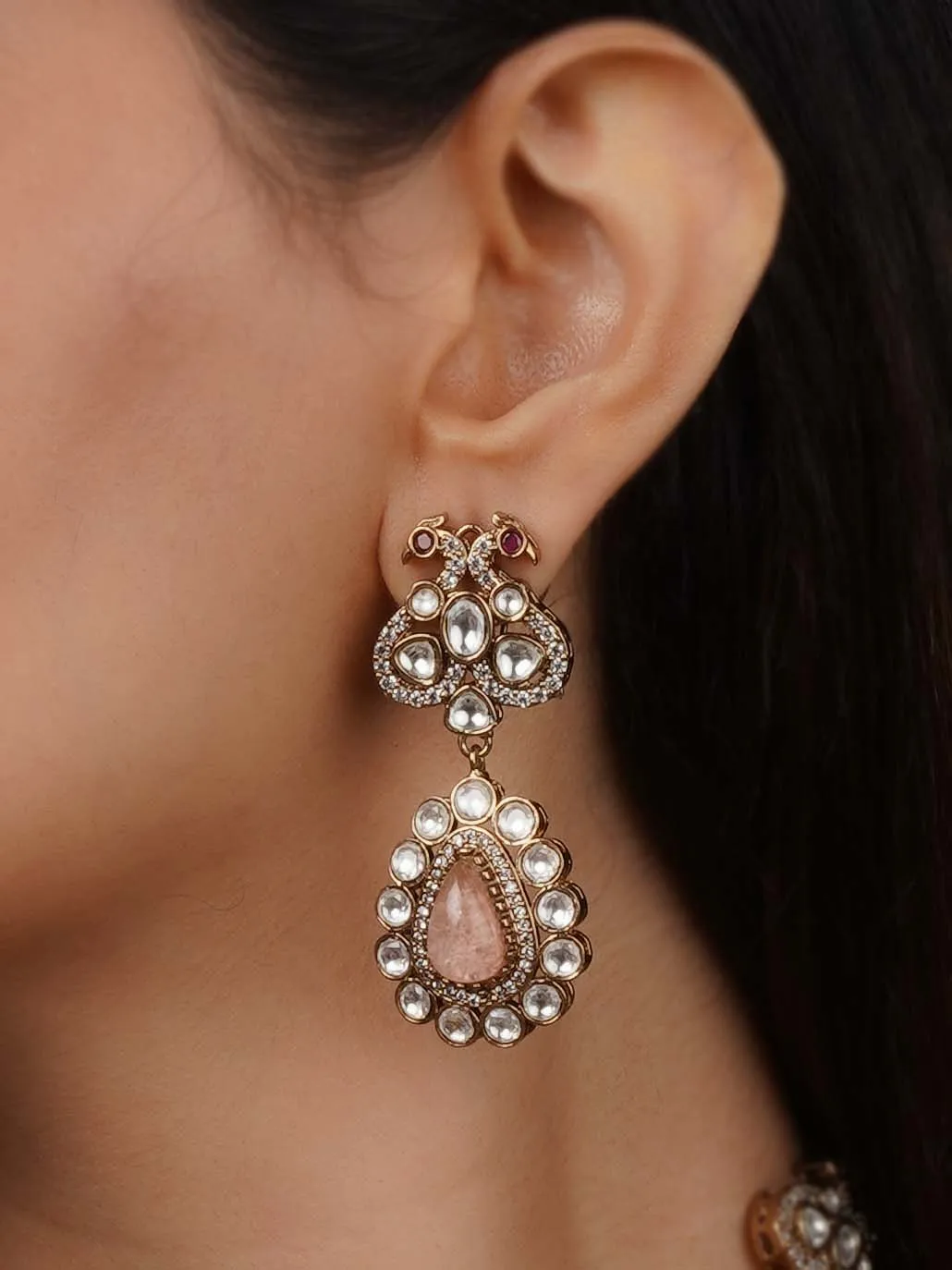Gold Plated Faux Polki Necklace Set - PK-S284