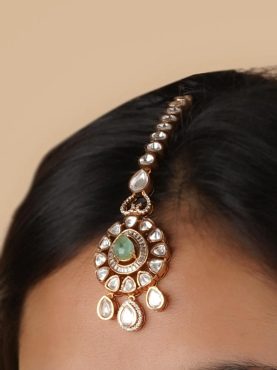 Green Color Gold Plated Faux Polki Bridal Necklace Set - PK-S157LGR